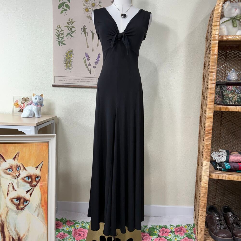90s Y2k Tie Low Neckline Maxi Dress Dark Coquette Romantic Goth Vampire Sexy S